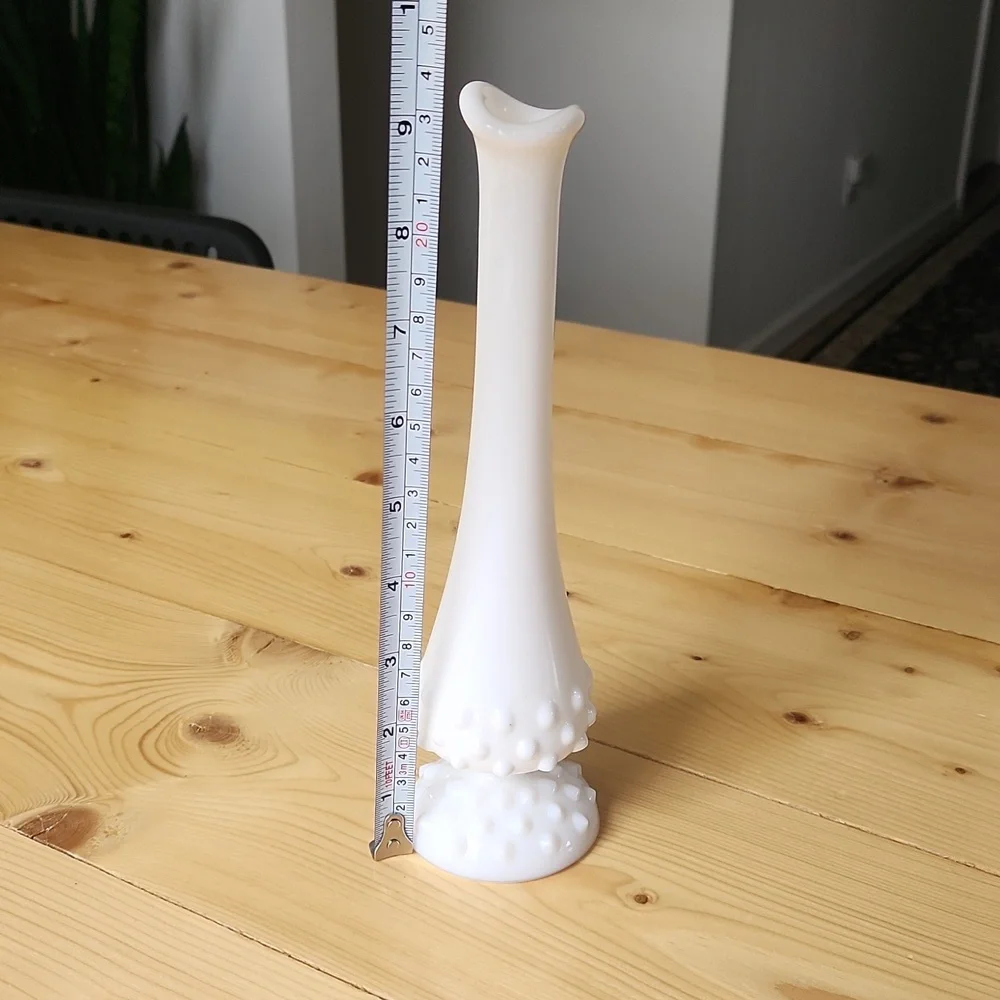 Vintage Fenton Hobnail Milkglass Footed Swung Bud Pedestal Vase 9